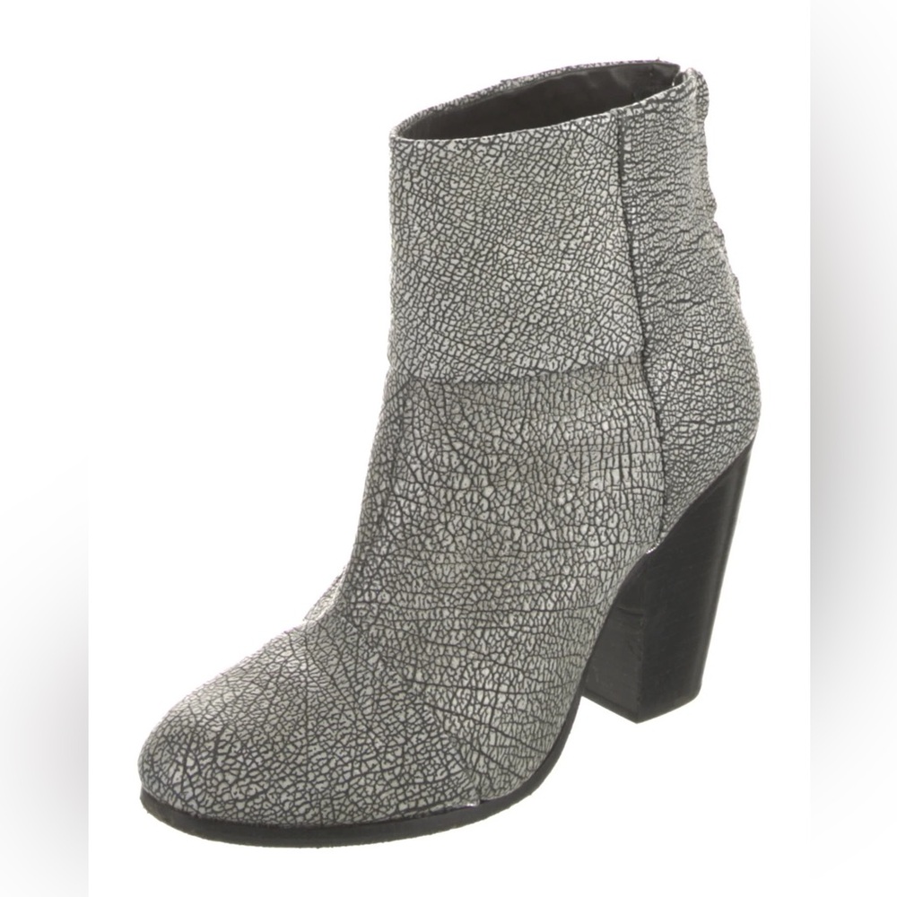 Rag & Bone Newbury Iron Pattern Ankle Boots Grey Zip Leather 39 9 - Picture 2 of 9